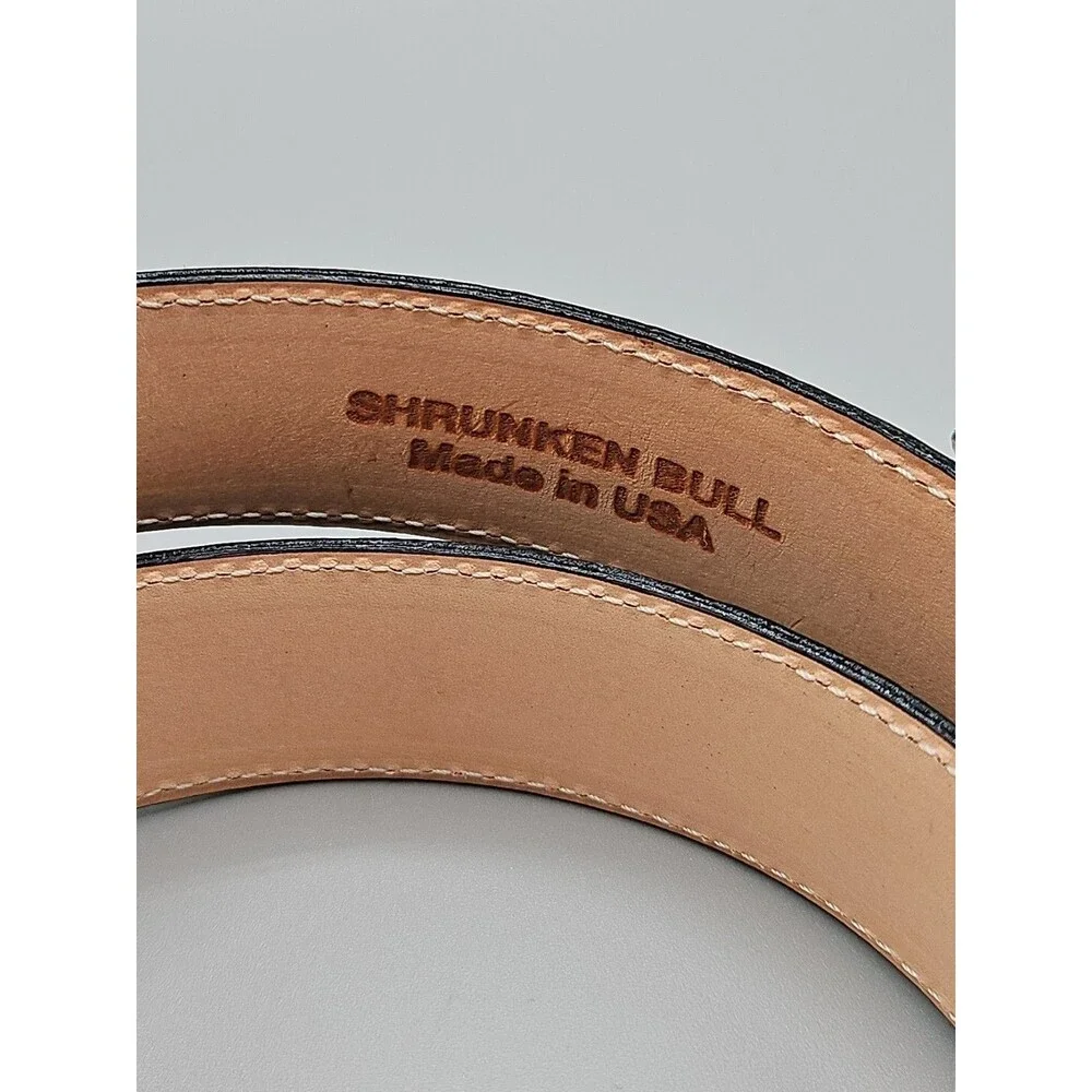 Hand Crafted Shrunken Bull Black Crescent Leather Belt 35 USA Made 1-1/4